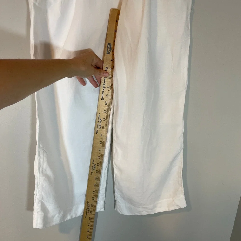 Wilfred Aritzia White Linen Blend Wide Leg Pleated High Rise Cropped Trousers 8